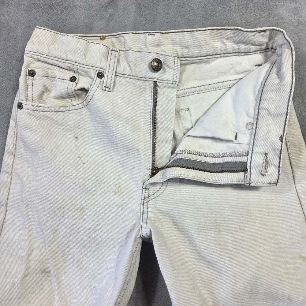 Vintage 70s Levis Made USA White Straight Leg Denim Jeans 29x34‎ Retro Thrashed